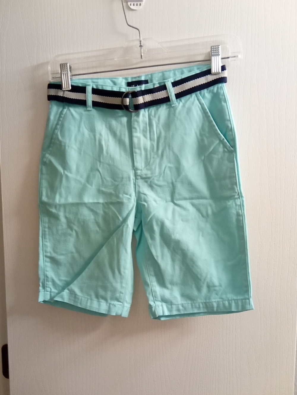 Place Mint Green Kids Chino Shorts with Navy-White Striped Belt